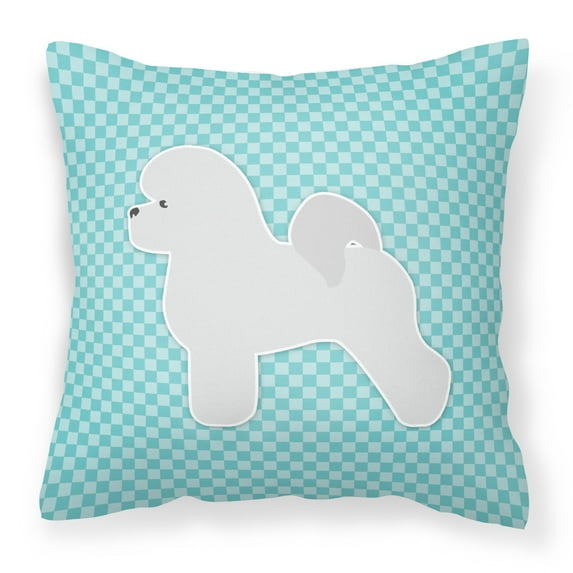Carolines Treasures BB3745PW1414 Bichon Frise Checkerboard Blue Fabric Decorative Pillow