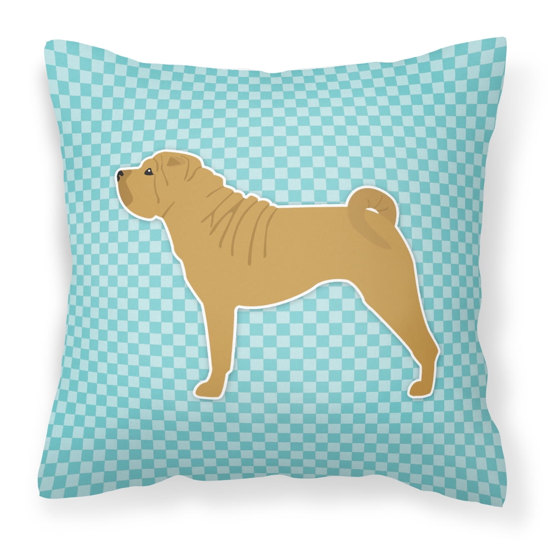 Carolines Treasures BB3752PW1414 Shar Pei Checkerboard Blue Fabric Decorative Pillow