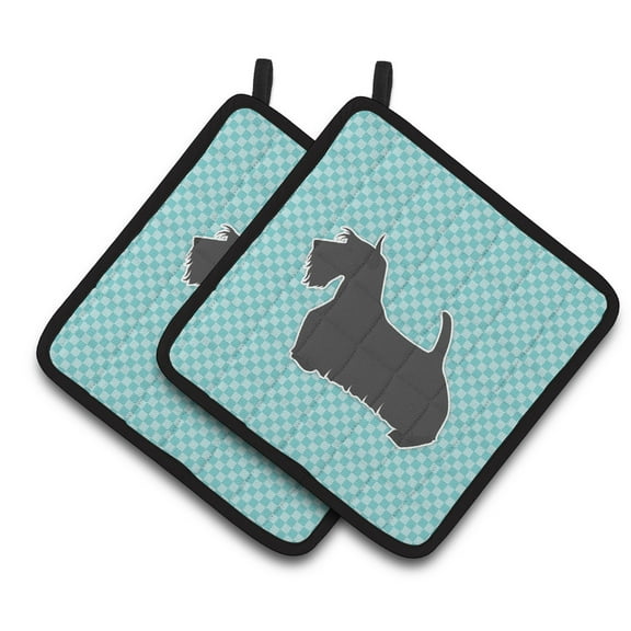 Carolines Treasures BB3769PTHD Scottish Terrier Checkerboard Blue Pair of Pot Holders , 7.5HX7.5W, multicolor