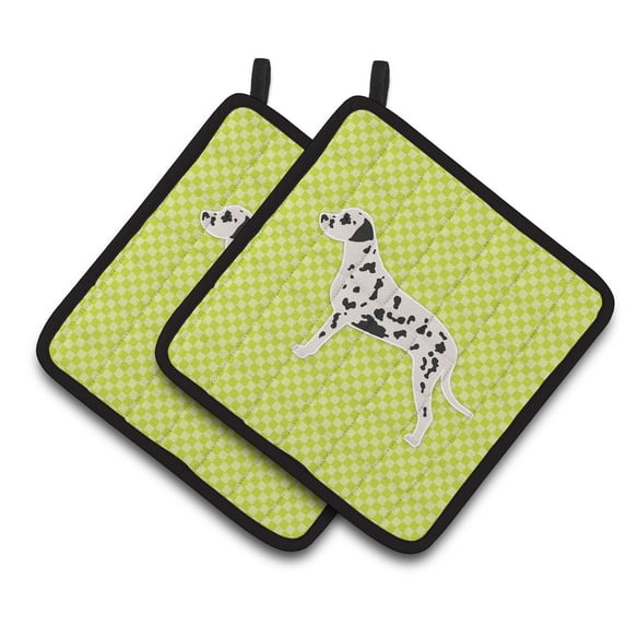 Carolines Treasures BB3783PTHD Dalmatian Checkerboard Green Pair of Pot Holders , 7.5HX7.5W, multicolor