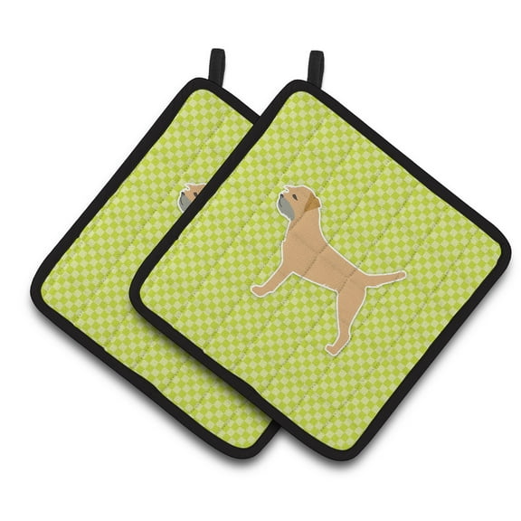 Carolines Treasures BB3789PTHD Border Terrier Checkerboard Green Pair of Pot Holders , 7.5HX7.5W, multicolor