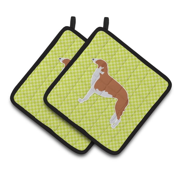 Carolines Treasures BB3799PTHD Borzoi Russian Greyhound Checkerboard Green Pair of Pot Holders