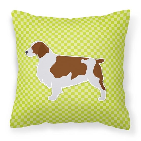 Welsh Springer Spaniel Checkerboard Green Fabric Decorative Pillow BB3800PW1818