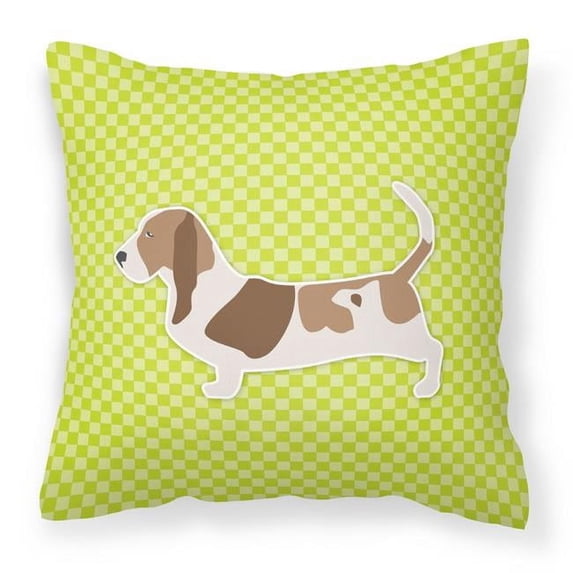 Carolines Treasures BB3802PW1818 Basset Hound Checkerboard Green Fabric Decorative Pillow