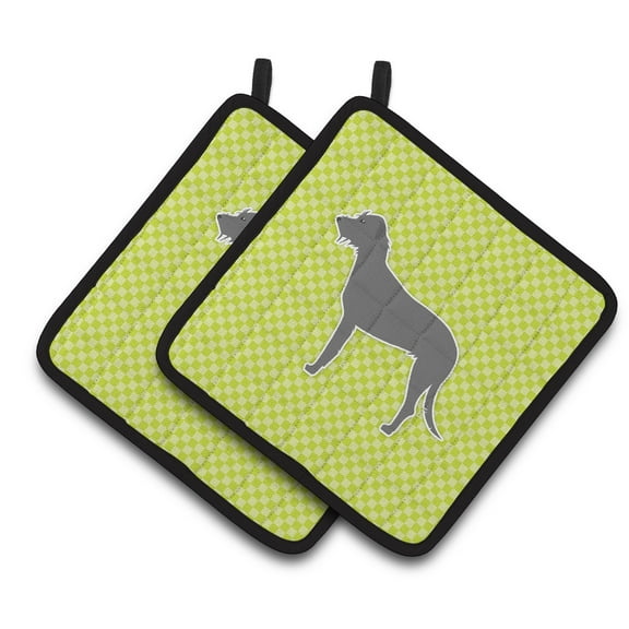 Carolines Treasures BB3803PTHD Irish Wolfhound Checkerboard Green Pair of Pot Holders  7.5HX7.5W multicolor