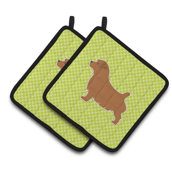 Carolines Treasures BB3809PTHD Norfolk Terrier Checkerboard Green Pair of Pot Holders , 7.5HX7.5W, multicolor