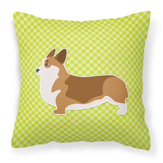 Carolines Treasures BB3820PW1414 Corgi Checkerboard Green Fabric Decorative Pillow