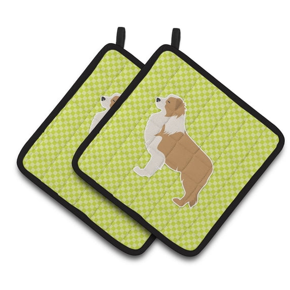 Carolines Treasures BB3822PTHD Red Border Collie Checkerboard Green Pair of Pot Holders , 7.5HX7.5W, multicolor