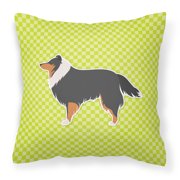 Carolines Treasures BB3830PW1414 Sheltie/Shetland Sheepdog Checkerboard Green Fabric Decorative Pillow , 14Hx14W,