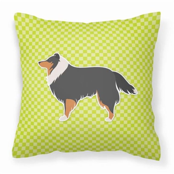 Carolines Treasures BB3830PW1414 Sheltie & Shetland Sheepdog Checkerboard Green Fabric Decorative Pillow