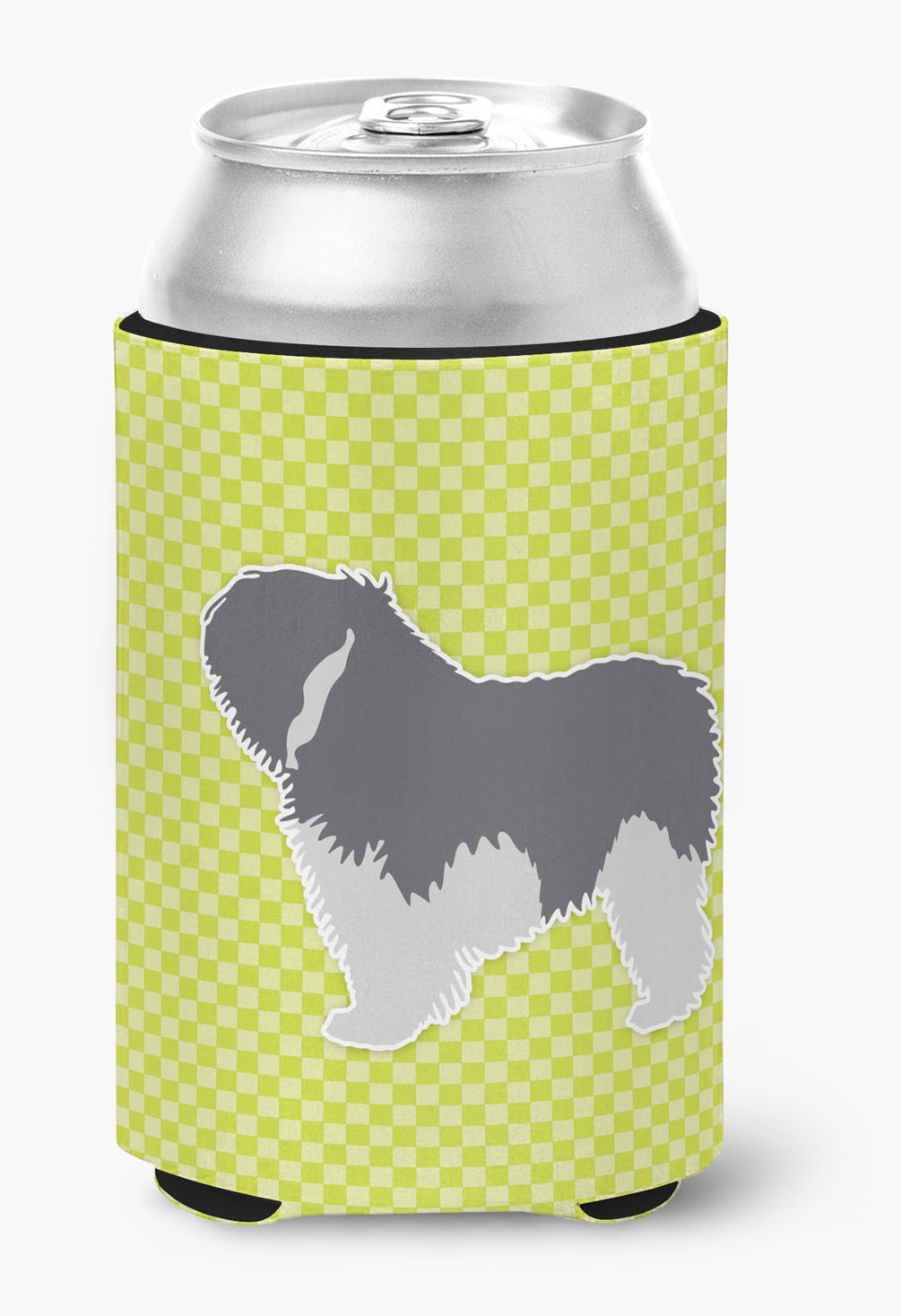 Carolines Treasures BB3832CC Polish Lowland Sheepdog Dog Checkerboard Green Can or Bottle Hugger
