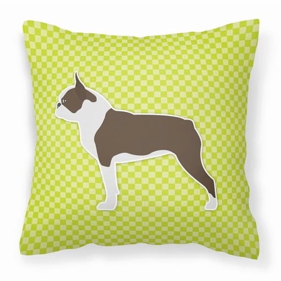 Carolines Treasures BB3844PW1818 Boston Terrier Checkerboard Green Fabric Decorative Pillow