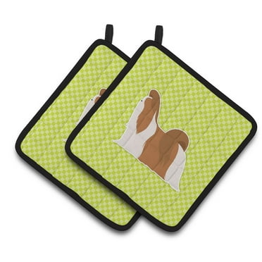 Carolines Treasures BB3846PTHD Shih Tzu Checkerboard Green Pair of Pot Holders , 7.5HX7.5W, multicolor