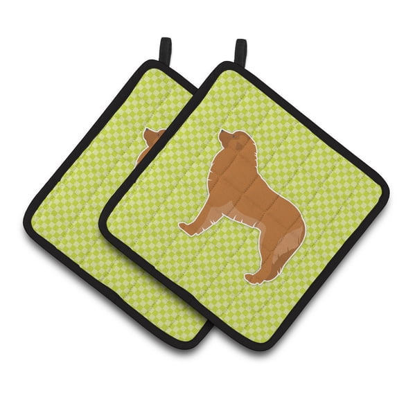 Leonberger Checkerboard Green Pair of Pot Holders