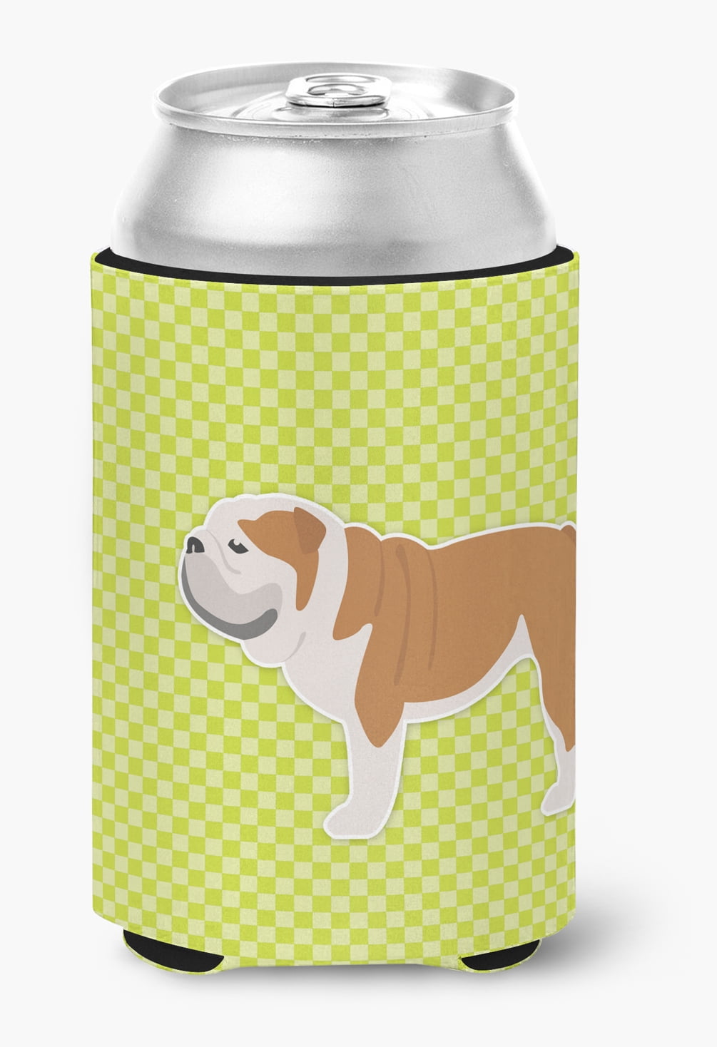 Caroline's Treasures BB3862CC English Bulldog Checkerboard Green Can or Bottle Hugger, Can Hugger, multicolor