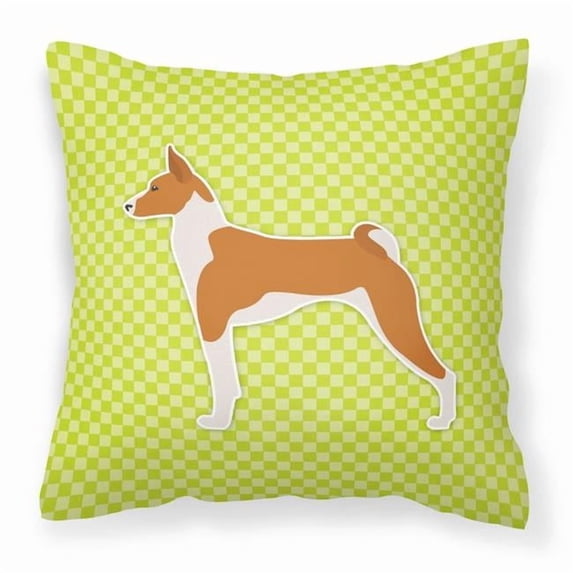 Carolines Treasures BB3874PW1414 Basenji Checkerboard Green Fabric Decorative Pillow