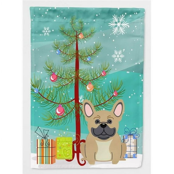 Caroline's Treasures BB4135GF Merry Christmas Tree French Bulldog Cream Flag Garden Size , Small, multicolor