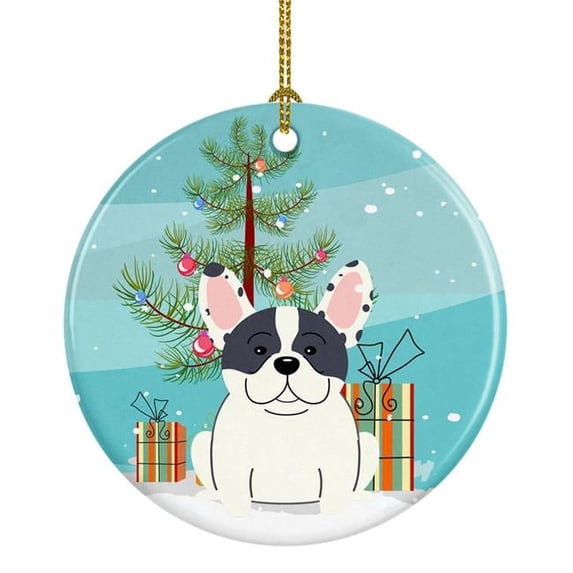 Carolines Treasures BB4136CO1 Merry Christmas Tree French Bulldog Piebald Ceramic Ornament