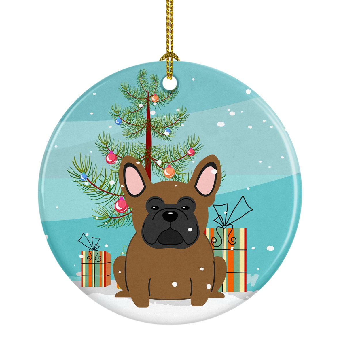 Carolines Treasures BB4138CO1 Merry Christmas Tree French Bulldog Brown Ceramic Ornament 3 in multicolor