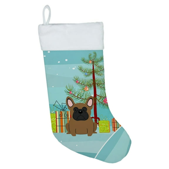 Carolines Treasures BB4138CS Merry Christmas Tree French Bulldog Brown Christmas Stocking  Large multicolor