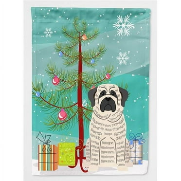 Carolines Treasures BB4141CHF Merry Christmas Tree Mastiff Brindle White Flag Canvas House Size