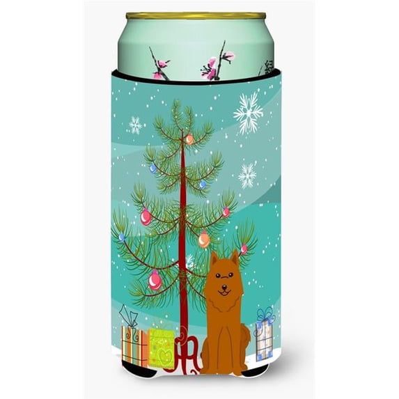 Caroline's Treasures BB4147TBC Merry Christmas Tree Karelian Bear Dog Tall Boy Beverage Insulator Hugger , Tall Boy,