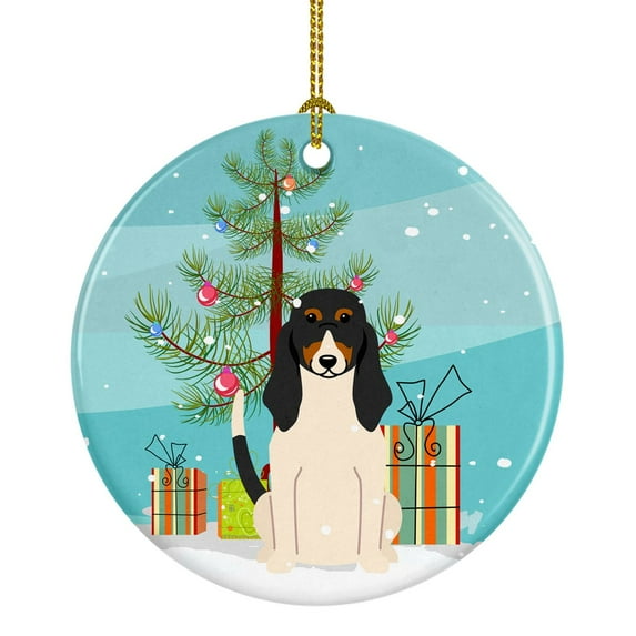 Carolines Treasures BB4169CO1 Merry Christmas Tree Swiss Hound Ceramic Ornament 3 in multicolor