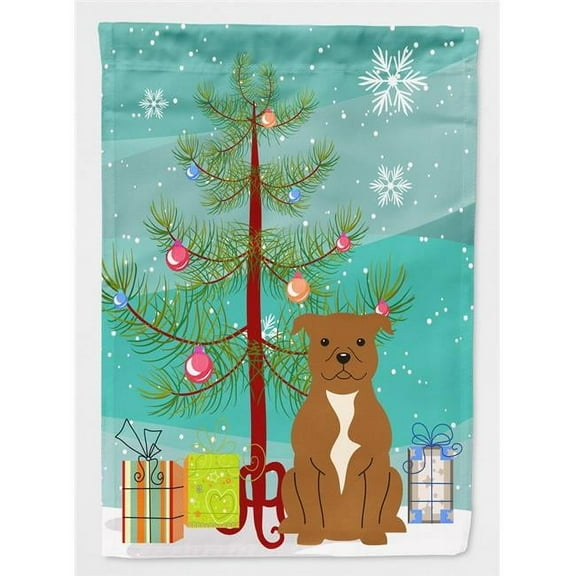 Caroline's Treasures BB4172GF Merry Christmas Tree Staffordshire Bull Terrier Brown Flag Garden Size , Small, multicolor