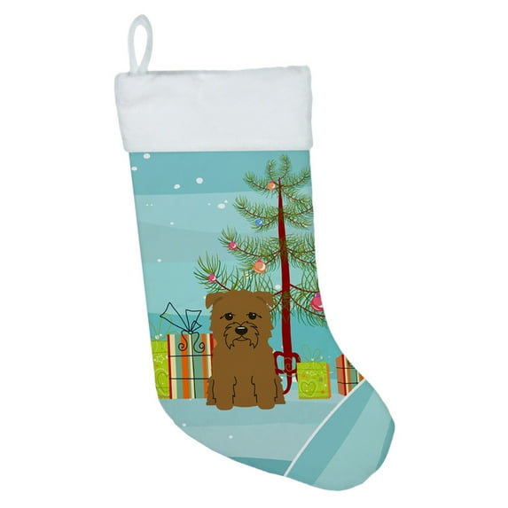 Carolines Treasures BB4185CS Merry Christmas Tree Glen of Imal Tan Christmas Stocking Large multicolor
