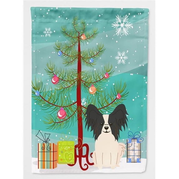 Carolines Treasures BB4201CHF Merry Christmas Tree Papillon Black & White Flag Canvas House Size