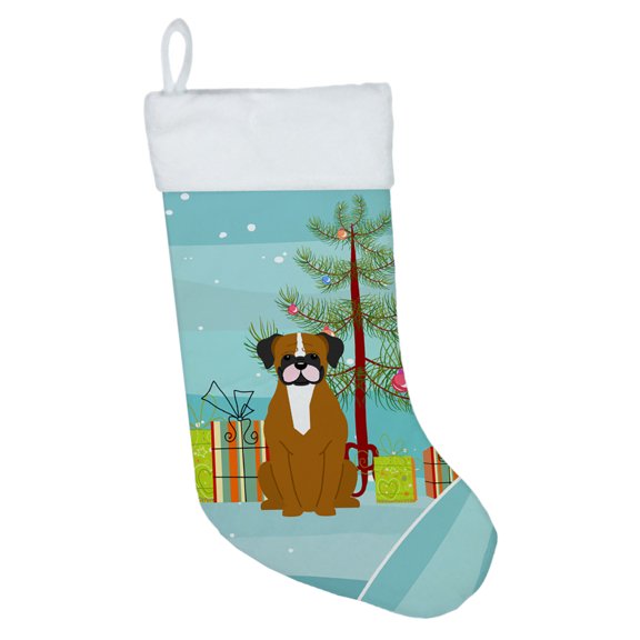 Carolines Treasures BB4241CS Merry Christmas Tree Flashy Fawn Boxer Christmas Stocking Large multicolor
