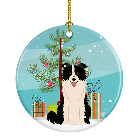 Carolines Treasures BB4243CO1 Merry Christmas Tree Border Collie Black White Ceramic Ornament 3 in multicolor