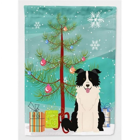 Caroline's Treasures BB4243GF Merry Christmas Tree Border Collie Black White Flag Garden Size , Small, multicolor