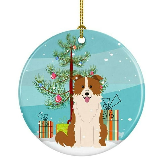Carolines Treasures BB4244CO1 Merry Christmas Tree Border Collie Red White Ceramic Ornament