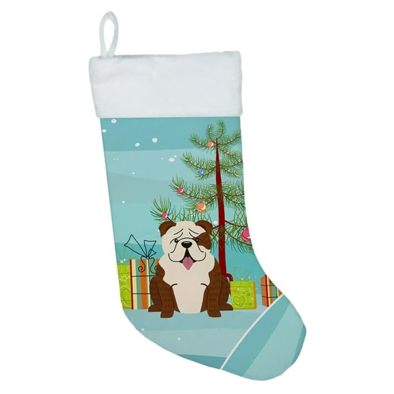 Carolines Treasures BB4246CS Merry Christmas Tree English Bulldog Brindle White Christmas Stocking Large multicolor