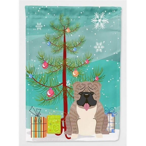 Carolines Treasures BB4251GF Merry Christmas Tree English Bulldog Grey Brindle Flag Garden Size