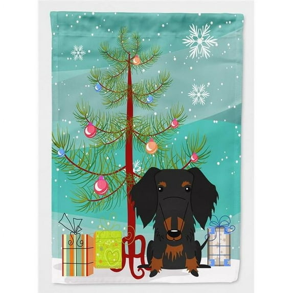 Carolines Treasures BB4252GF Merry Christmas Tree Wire Haired Dachshund Black & Tan Flag Garden Size