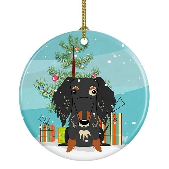 Carolines Treasures BB4253CO1 Merry Christmas Tree Wire Haired Dachshund Dapple Ceramic Ornament