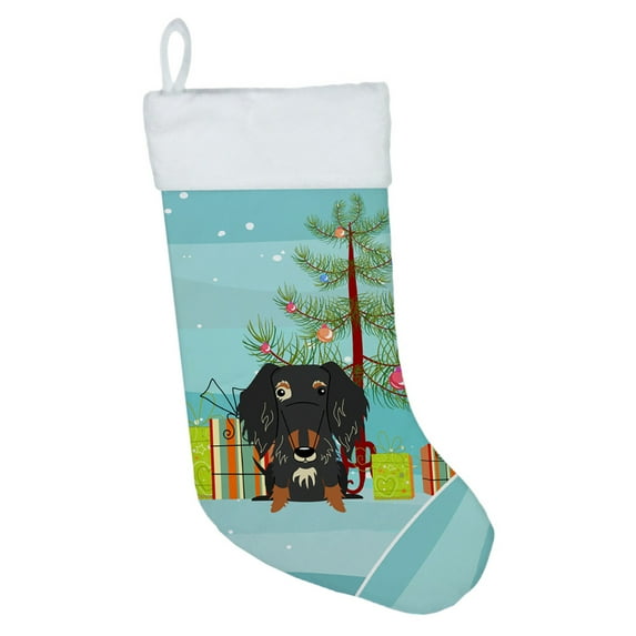 Carolines Treasures BB4253CS Merry Christmas Tree Wire Haired Dachshund Dapple Christmas Stocking Large multicolor