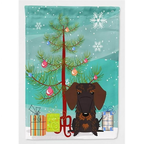 Carolines Treasures BB4254GF Merry Christmas Tree Wire Haired Dachshund Chocolate Flag Garden Size