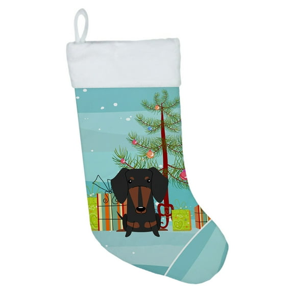 Carolines Treasures BB4257CS Merry Christmas Tree Dachshund Black Tan Christmas Stocking Large multicolor