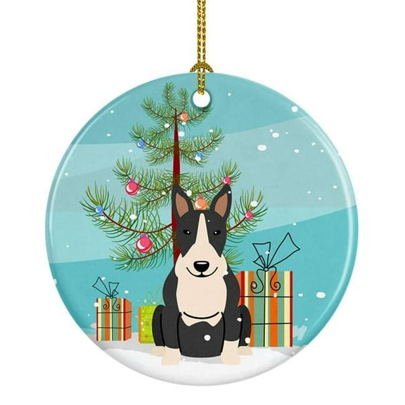 Carolines Treasures BB4258CO1 Merry Christmas Tree Bull Terrier Black & White Ceramic Ornament