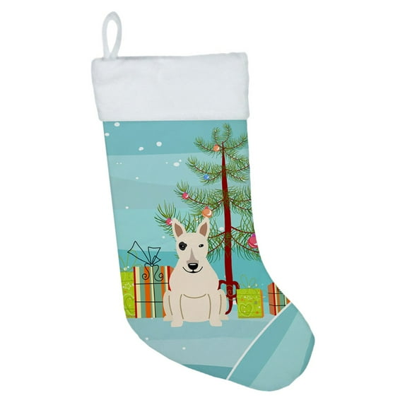 Carolines Treasures BB4263CS Merry Christmas Tree Bull Terrier White Christmas Stocking Large multicolor