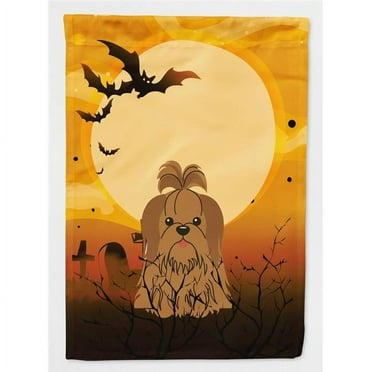 Carolines Treasures BB4352CHF Halloween Shih Tzu Silver & Chocolate Flag Canvas House Size