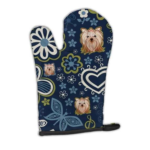 Carolines Treasures BB5055OVMT Blue Flowers Yorkie Yorkishire Terrier Oven Mitt Large multicolor