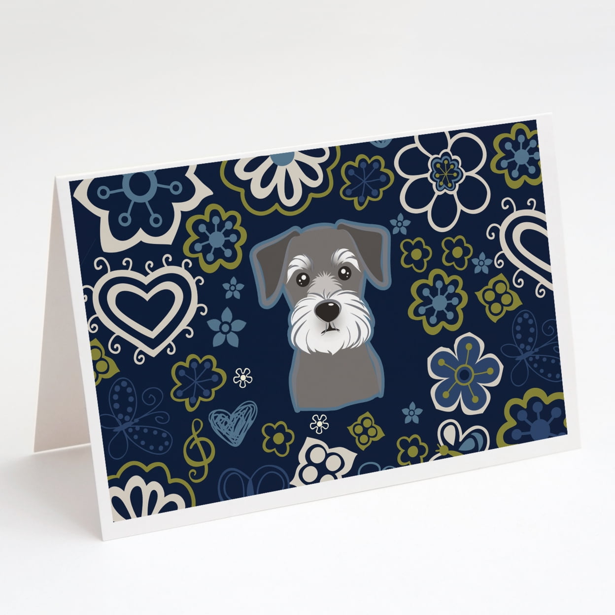 Carolines Treasures BB5057GCA7P Blue Flowers Schnauzer Greeting Cards and Envelopes Pack of 8 7 x 5 multicolor