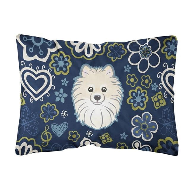 Caroline's Treasures BB5058PW1216 Blue Flowers Pomeranian Canvas Fabric Decorative Pillow , 12H x16W, multicolor