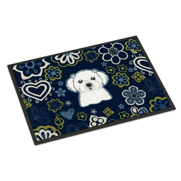 Carolines Treasures BB5059JMAT 24 x 36 in. Blue Flowers Maltese Indoor or Outdoor Mat
