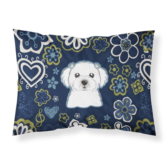 Carolines Treasures BB5059PILLOWCASE Blue Flowers Maltese Fabric Standard Pillowcase Standard multicolor