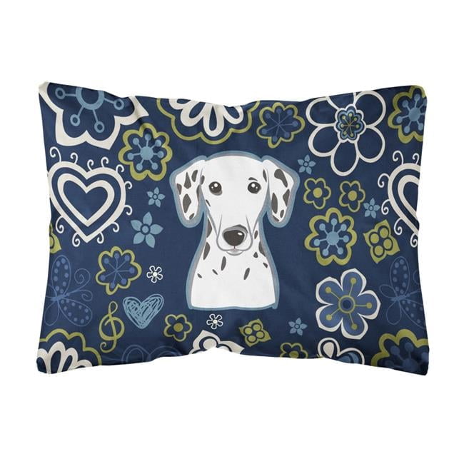 Caroline's Treasures BB5061PW1216 Blue Flowers Dalmatian Canvas Fabric Decorative Pillow , 12H x16W, multicolor